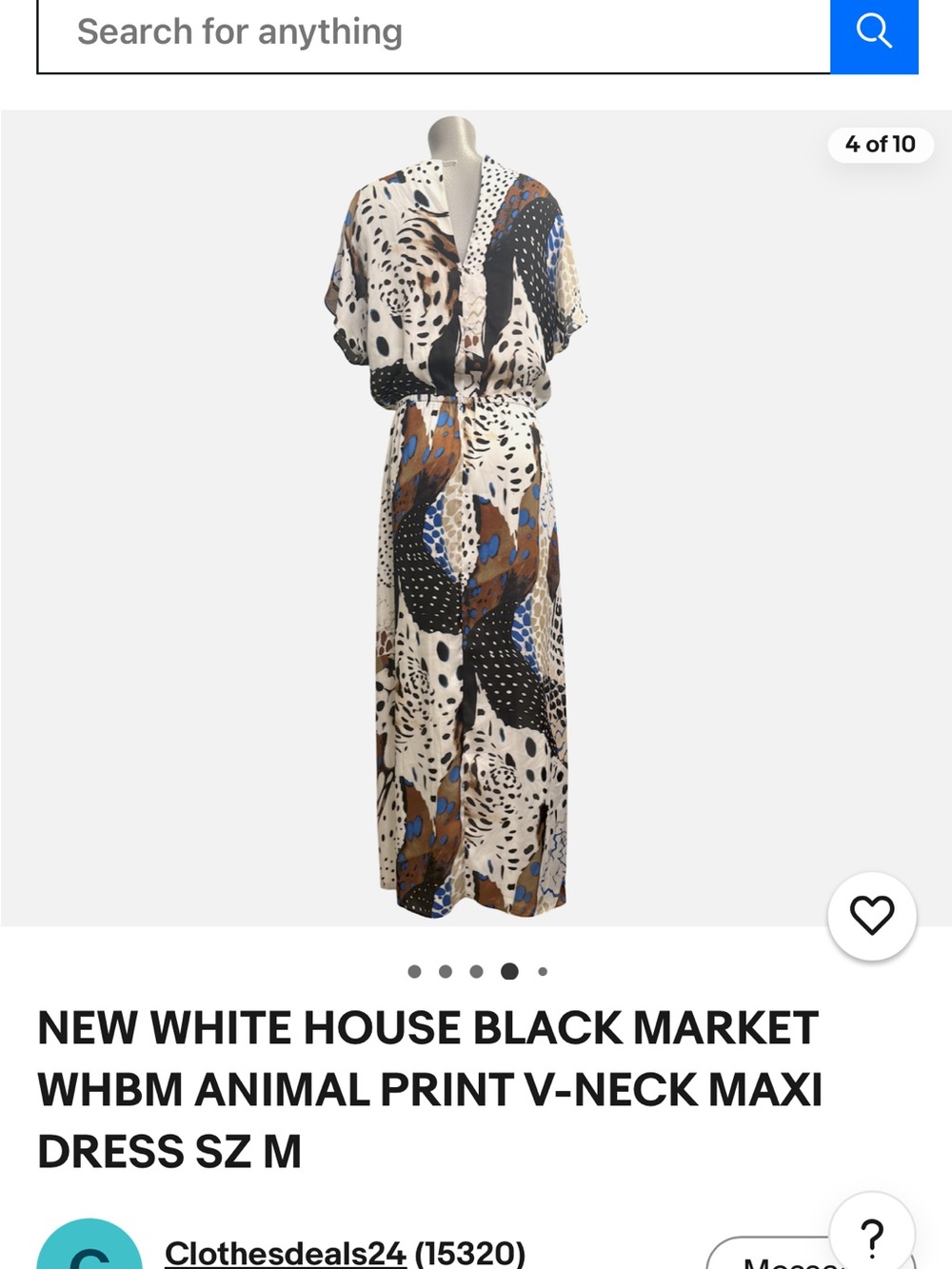 White House black market Animal Print V-Neck Maxi Dress in Cream, Black & Brown - Picture 6 of 13
